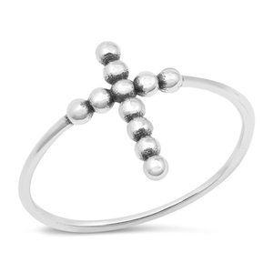 Sterling Silver Beaded Cross Ring 925 Fashion Band